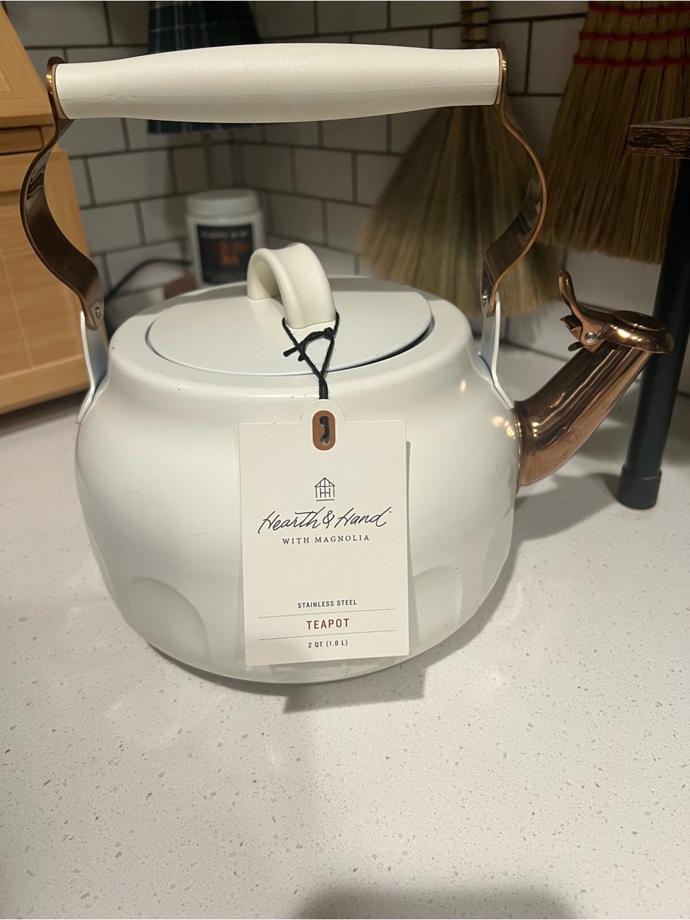 Hearth & Hand White Teapot with Copper-Tone Spout and Handle Accents